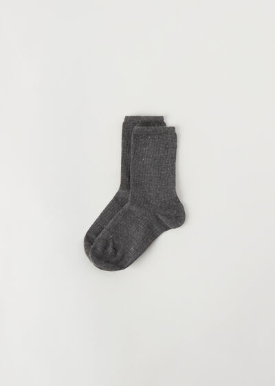 Krátké žebrované ponožky s příměsí kašmíru