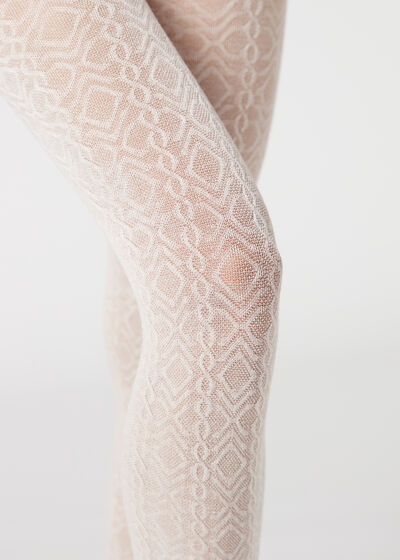 Calzedonia Cream Yarn Cashmere Cable-Patterned Cashmere Tights