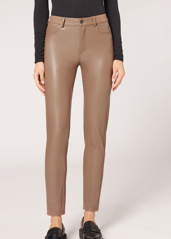 Thermal leather-effect pants