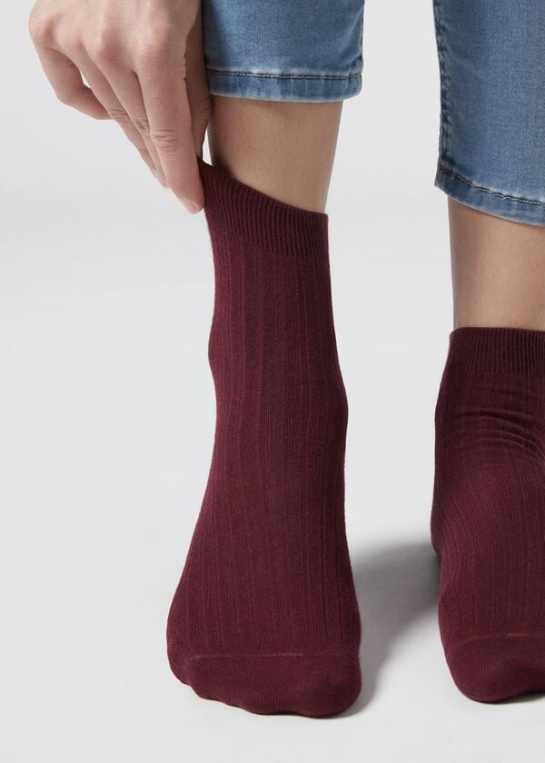 Gerippte kurze Socken mit Baumwolle und Kaschmir