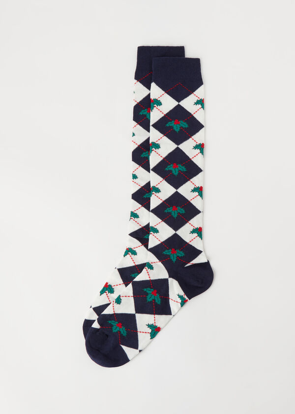 Lange Socken mit Rauten Weihnachten für Herren