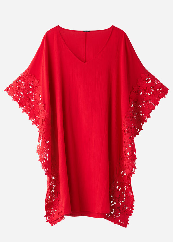 Платье-Кафтан с Цветочным Кружевом Макраме