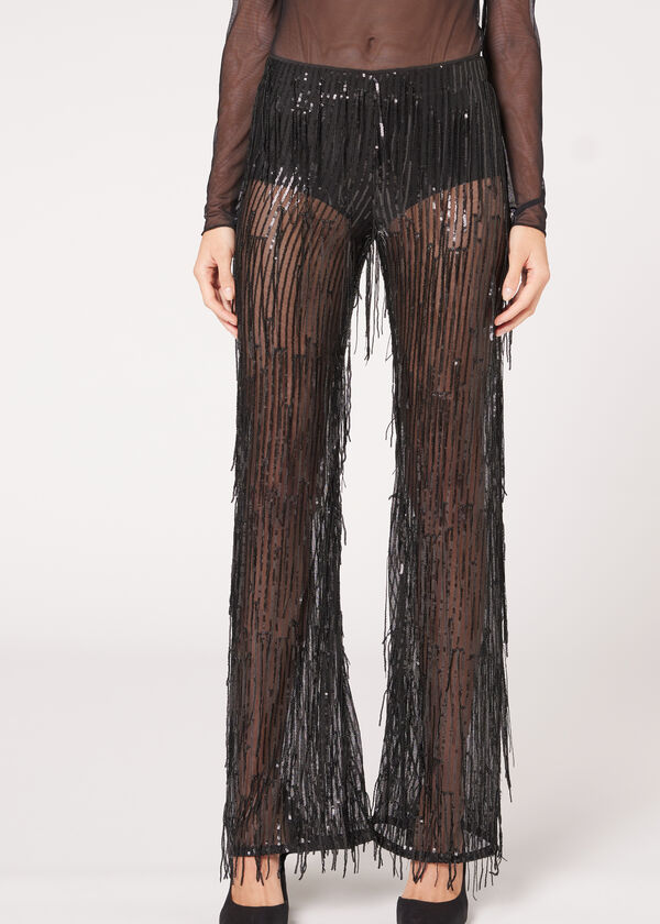 Flared Leggings with Sequin Fringing - Calzedonia
