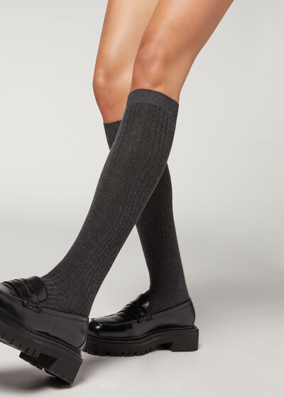 Ribbed Cashmere Long Socks