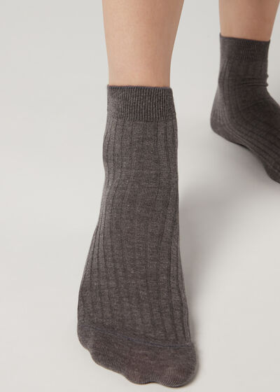 Nízke rebrované ponožky z bavlny a kašmíru