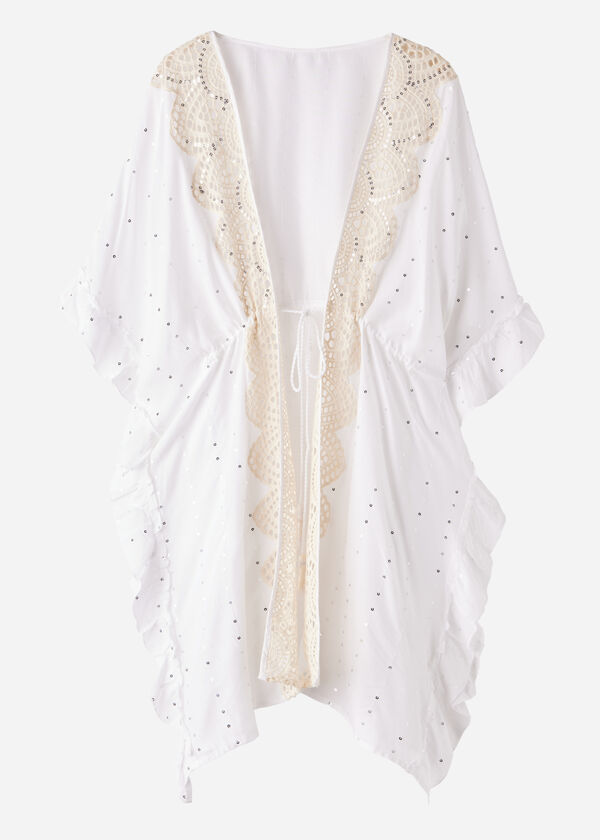 Caftan Kimono avec Broderie Anglaise et Paillettes