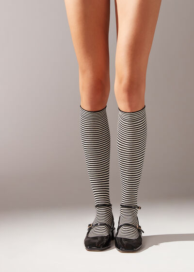 Dlhé pásikované kašmírové ponožky s trblietavým vláknom