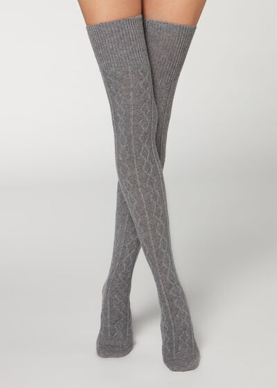 Thigh High Socks with Open Knit Wool