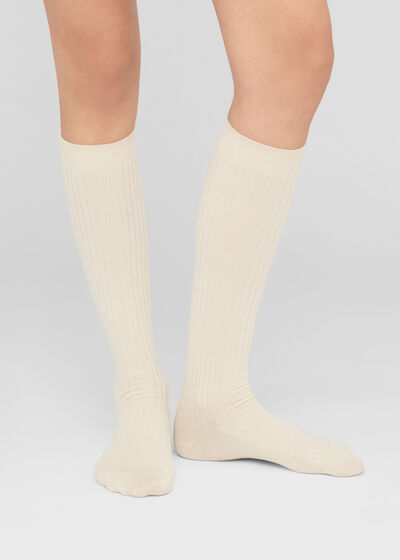 Ribbed Cashmere Long Socks