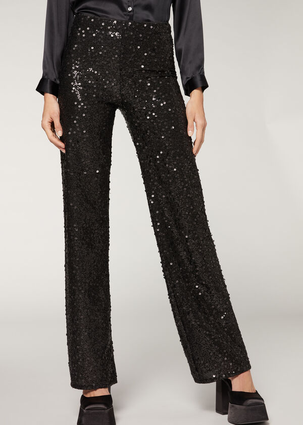 Palazzoleggings med paljetter