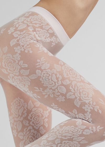 Floral tulle effect tights