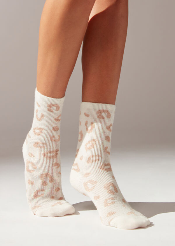 Kurze Socken mit Cashmere, Glitzergarn und Animal-Muster