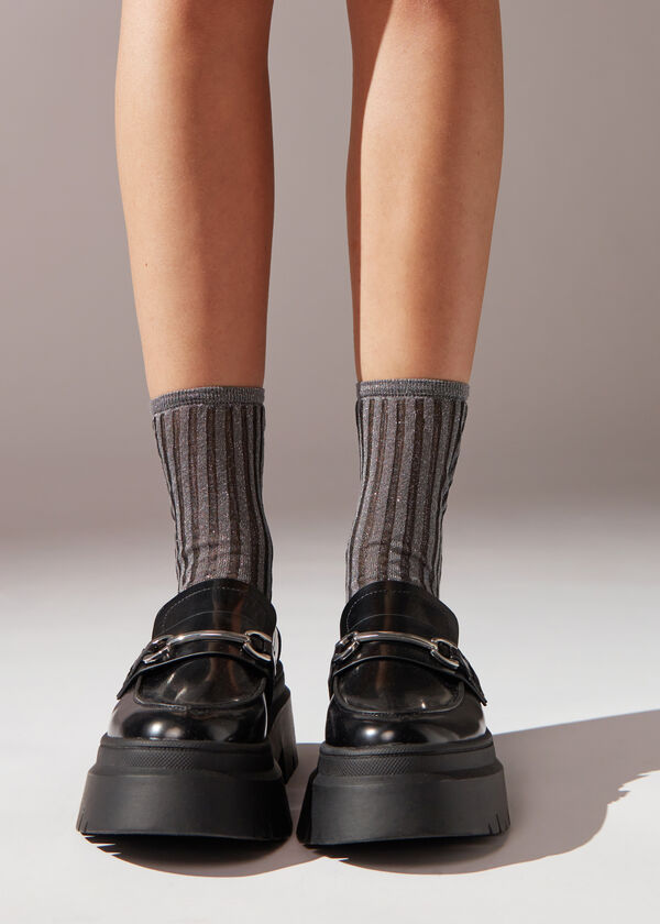 Kurze Socken in Rippstrick mit Glitzer