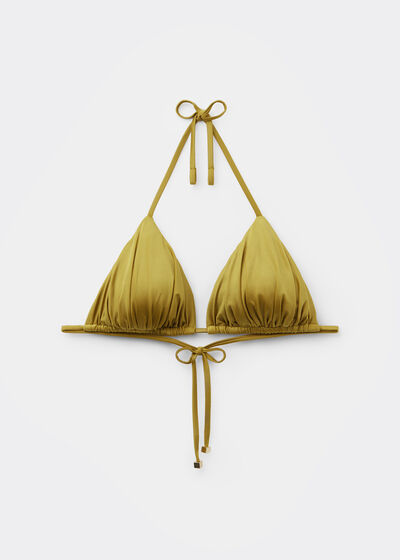 Removable Padding Triangle Swimsuit Top Shiny Satin