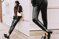 Coated-Effect Thermal Skinny Leggings with Stirrups