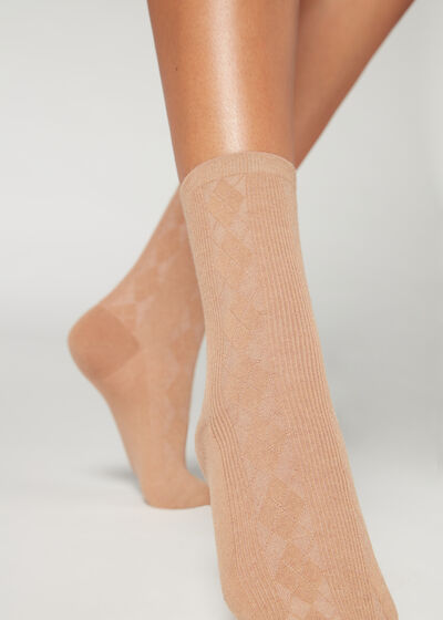 Diamond-Pattern Wool Short Socks
