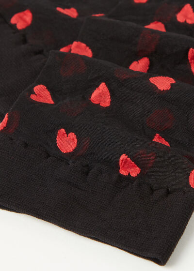 Chaussettes courtes transparentes 15 deniers motif intégral de cœurs
