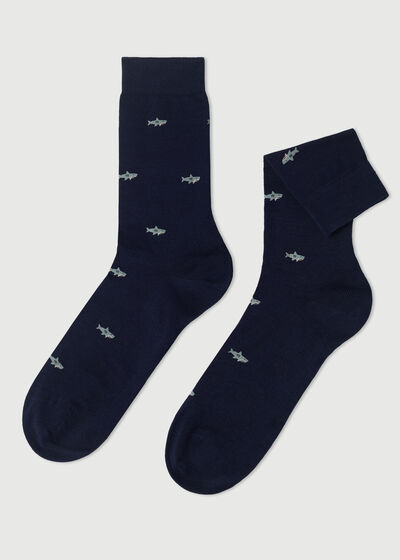 Men’s Lisle Thread Marine Print Crew Socks