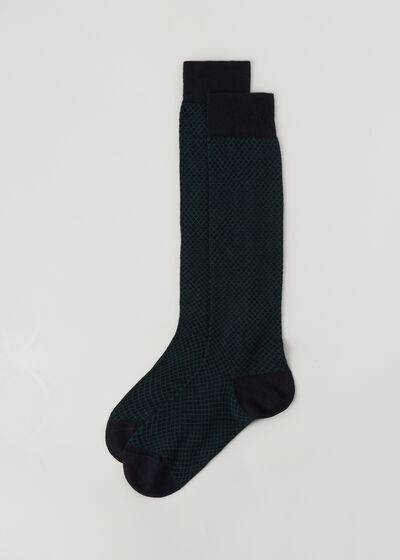 Men’s Diamond-Patterned Long Socks with Cashmere