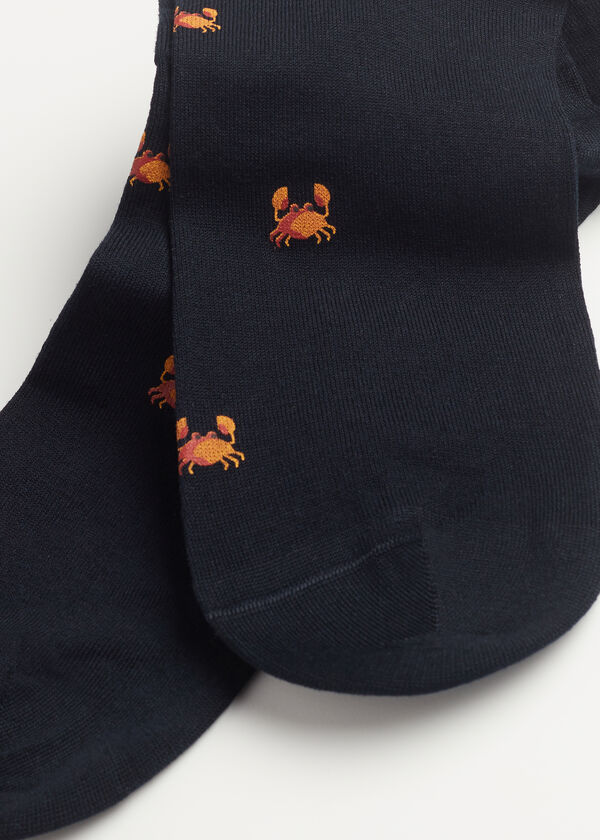 Krátké pánské ponožky z mercerované bavlny s námořnickým potiskem
