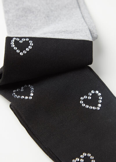 Girls’ Over-Knee Effect Tights with Diamanté Heart Applications