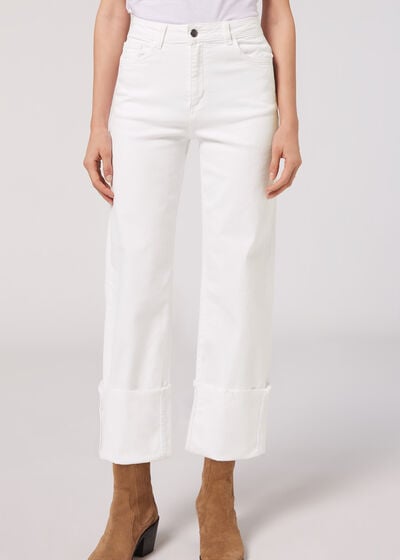 Culotte jeans med avtagbar uppvikt kant