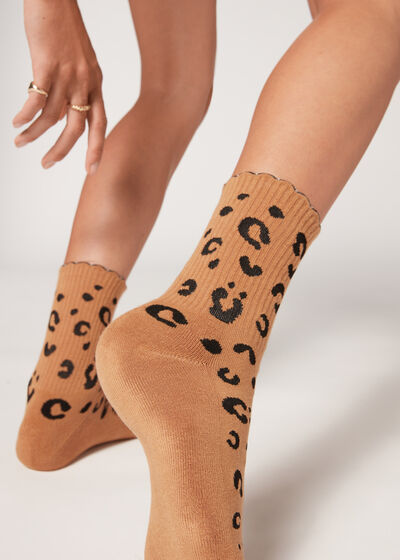 Animal Print Ribbed Short Socks