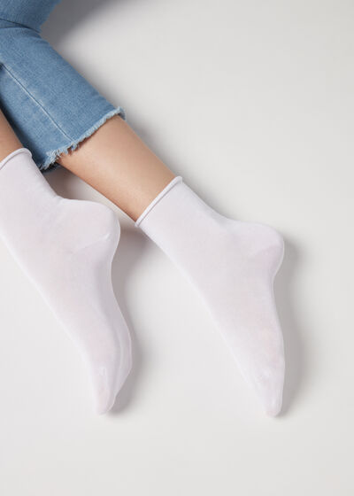 Krátké Ponožky z  Mercerované Bavlny, Nezačištěný Lem na Manžetách