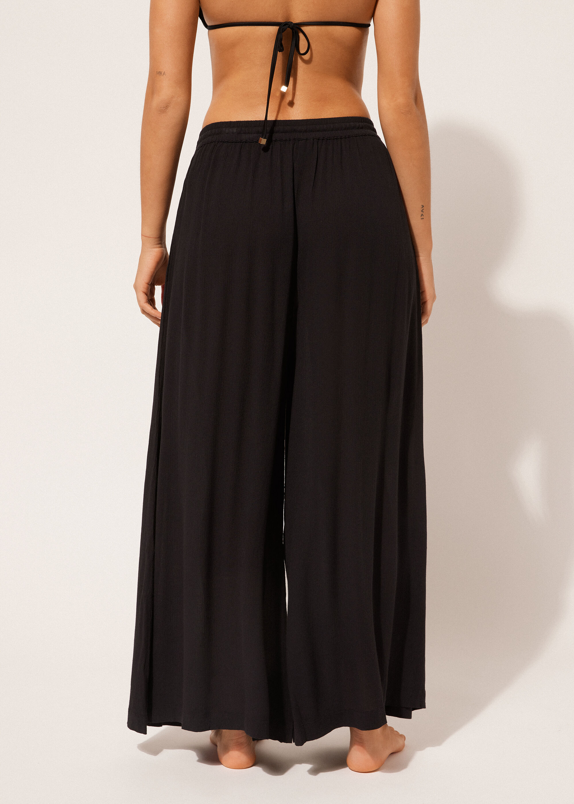 Pantaloni Palazzo in Viscosa Crinkle