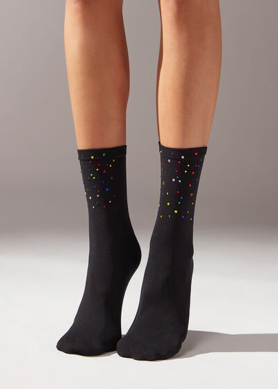 Calcetines Cortos Opacos con Strass