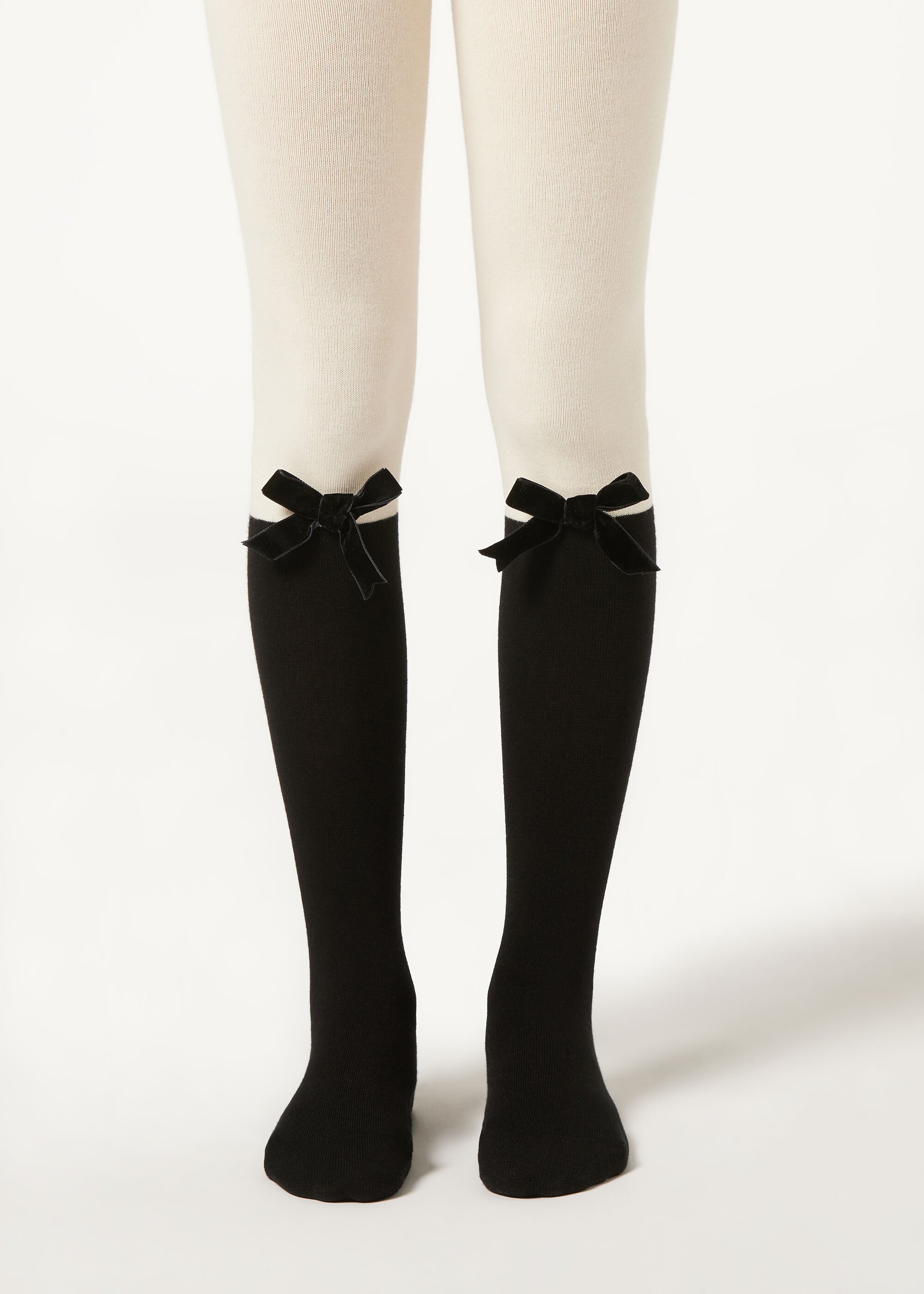 Collant Effet Chaussettes Hautes en Coton Fille