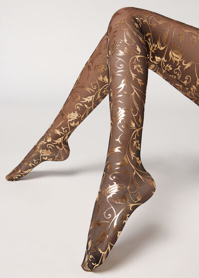 Gold Damask Tulle Tights