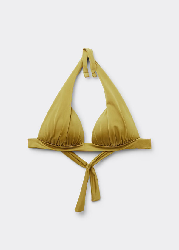 Graduated Padded Triangle Bikini Top Shiny Satin