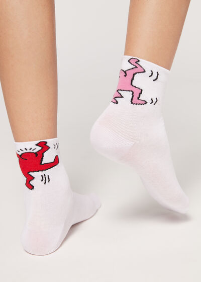 Keith Haring™ Desenli Pamuklu Spor Soket Çorap