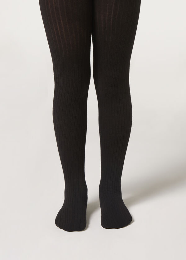Girls Narrow Rib Cotton Tights