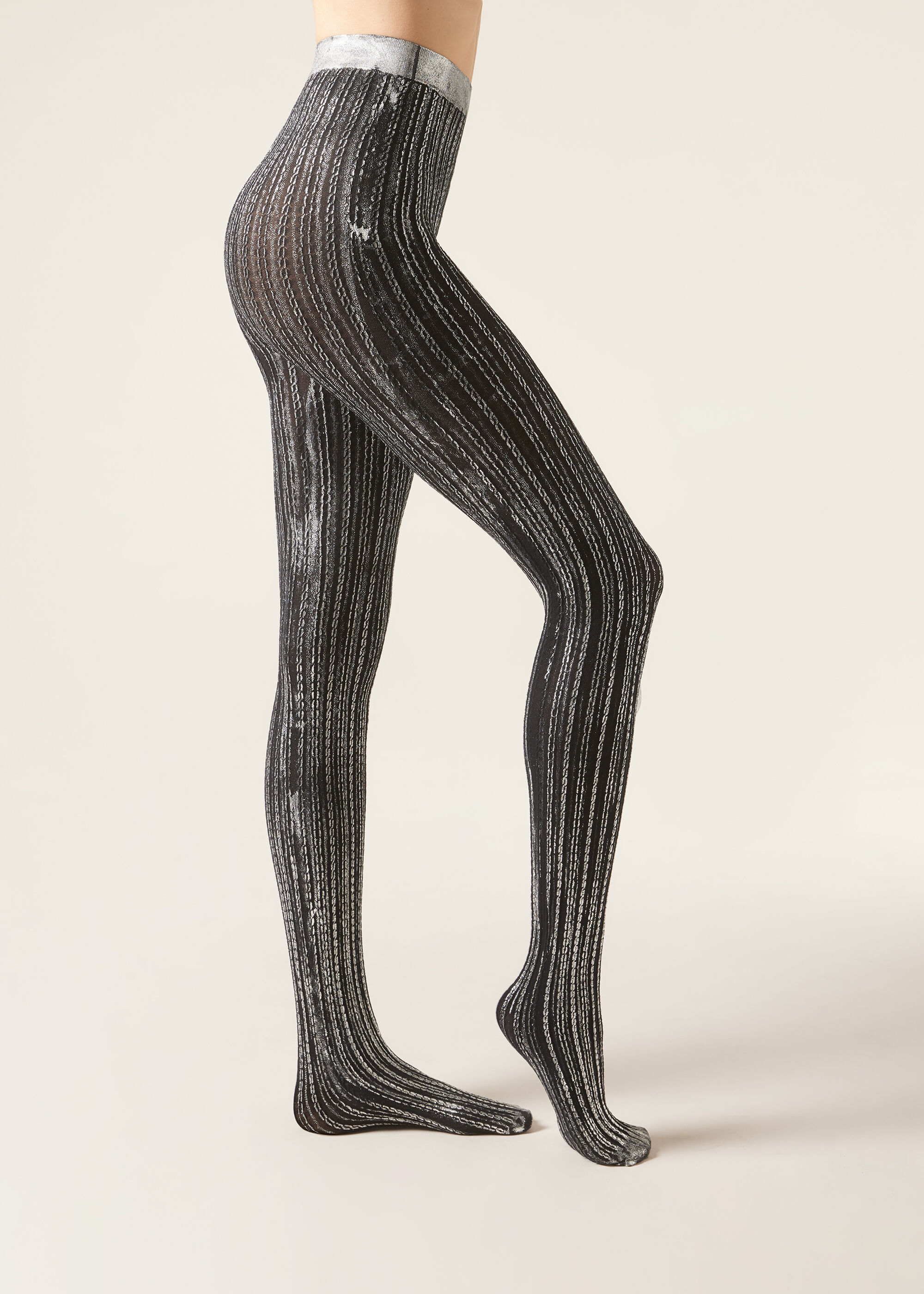 Panty Ondoorzichtig in 100 Denier Metallic Zilver