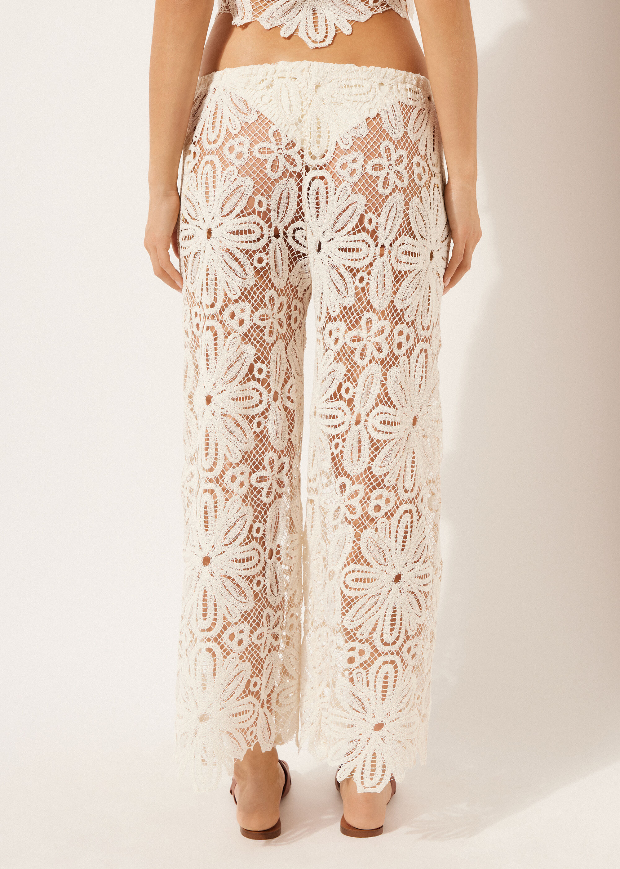 Floral Crochet Palazzo Trousers