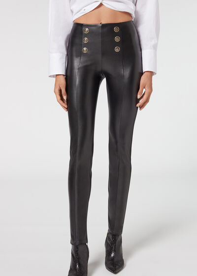 Leggings Marineros Skinny Encerados con Botones