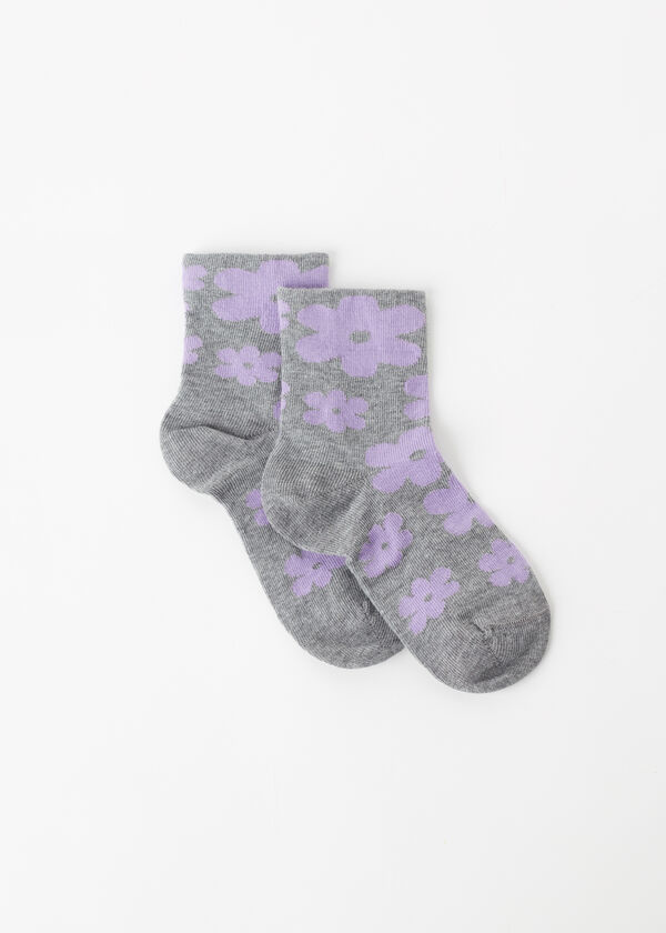 Çiçekli Kısa Kız Çocuk Çorabı
