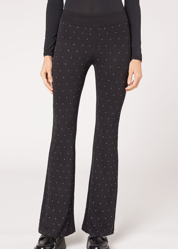 Punto di Milano Flared Leggings with Rhinestones