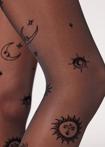 Flocked Sun and Moon 30 Denier Sheer Tights