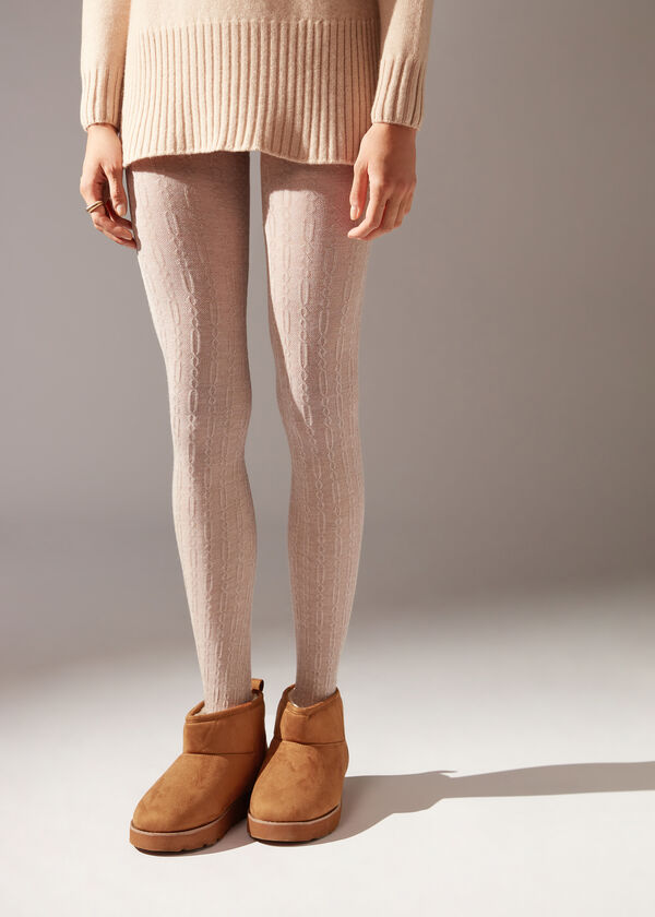 Cable-Patterned Cashmere Tights