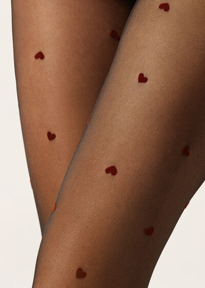 All-Over Flock Heart Sheer Tights