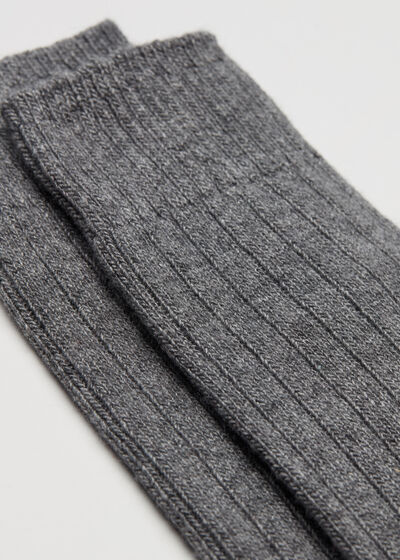 Kurze gerippte Herrensocken mit Wolle und Cashmere