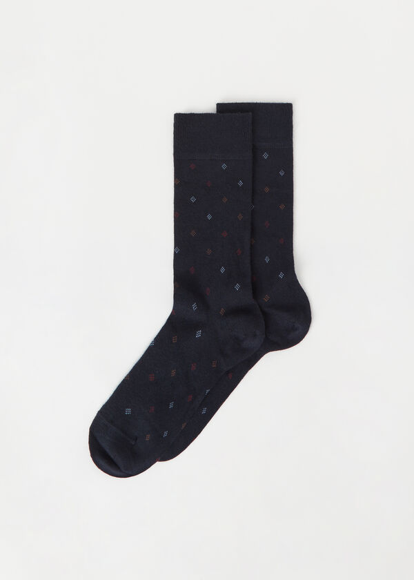 Men’s All-Over Diamond-Patterned Short Socks with Cashmere