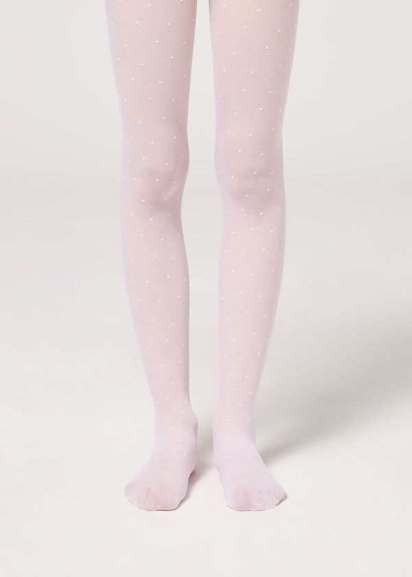 Dievčenské sieťované 30-denové bodkované pančuchové nohavice