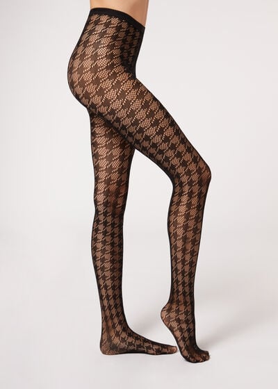 Houndstooth Pattern Fishnet Tights