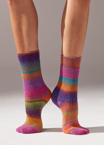 Multicolor Stripe Wool Blend Short Socks