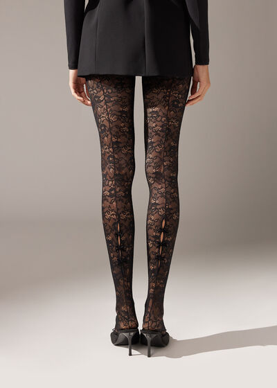 Lace Tights with Back Cut Out