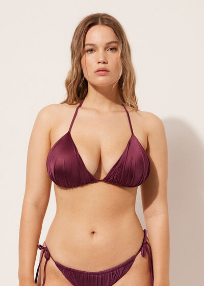 Removable Padding Triangle Swimsuit Top Shiny Satin